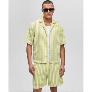 Mode Of One Mens Vertical-Stripe Camp Collar Button Up Shirt, NWT